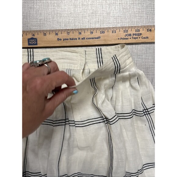 Vtg Calvin Klein Pleated Skirt High Waist S Cream Check Linen A-Line Hong Kong 6 - Picture 4 of 8